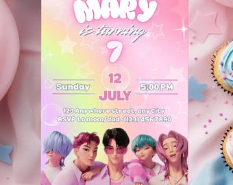Editable Saja Boys Birthday Party Invitation with Video, K-Pop Canva Template, Kpop Demon Hunters Bday Evite, Printable, Digital Download