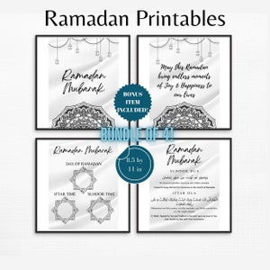Ramadan Printable, Ramadan Wall Art, Ramadan Decoration, Islamic Set of Prints, Ramadan Iftar & Suhoor Timings, Dua for Ramadan, Black/White