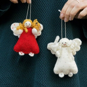 Joyous Angel Ornaments, Felted Wool Christmas Tree Ornament, Teacher Christmas Gift