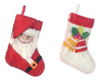 Christmas Stocking Ornament Set: Santa and Holly