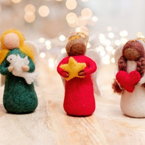 Guardian Angel Ornaments Christmas Trio | Felted Wool Christmas Tree Ornament | Great Christmas Gift for Teacher
