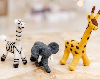Handmade Felt Safari Animal Ornaments: New Zealand Wool Nursery Decor