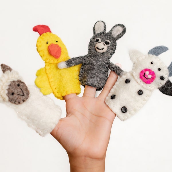 Farm Animal Finger Puppets for Kids | Pretend Play Montessori and Waldorf Toys | Sheep, Donkey, Cow and Chicken Finger Puppets Felt