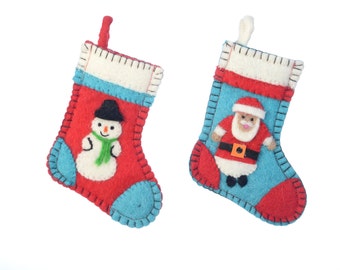 Christmas Ornament Stocking Set: Santa & Snowman Stockings
