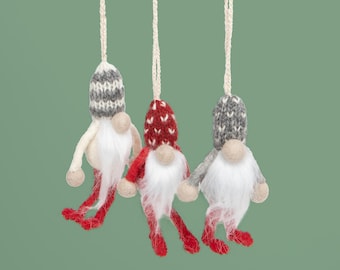 Hanging Christmas Gnome Ornament Set: Handmade Farmhouse Decor