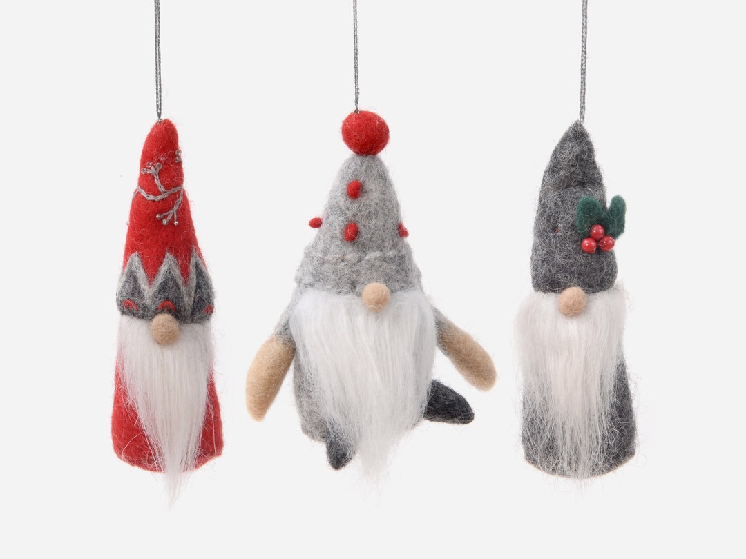 Hanging Gnome Friends Christmas Ornament Set | Felted Wool Christmas ...