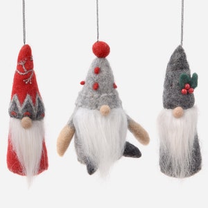 Juego de adornos colgantes de gnomos, decoración de árbol de Navidad de lana de fieltro, estilo rústico primitivo