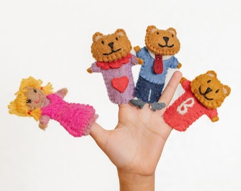 Goldilocks and The Three Bears Puppets | Storytime Nursery Rhyme Finger Puppet Sets for Kids | Pretend Play Montessori and Waldorf Felt Toys