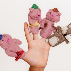 Three Little Pig Puppets | Story Time Nursery Rhymes Finger Puppet Sets for Kids | Pretend Play Montessori and Waldorf Felt Toys