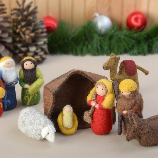 Felted Wool Easter Nativity Handmade | Manger Scene Holy Family Nativity Animals | Unique Nativity Creche