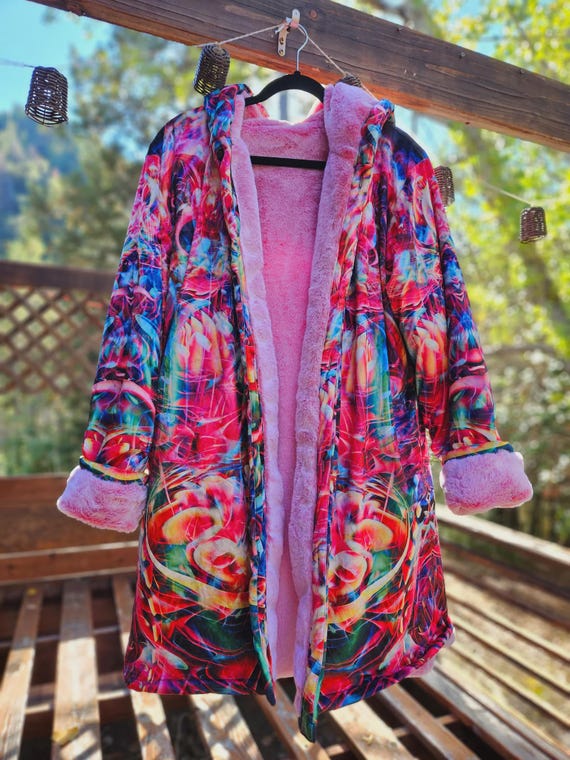 Off to See the Wizard Crushed Velvet Cloak with Pink Faux Fur Lining- Festival Wear