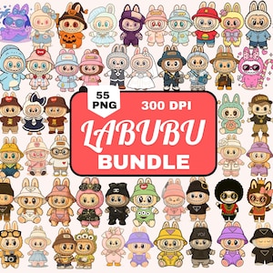 Labubu PNG Bundle, Digital Download Labubu Clipart, 55 Stylish Cute Kawaii Design, Cartoon Labubu The  Monsters, T Shirt Sublimation