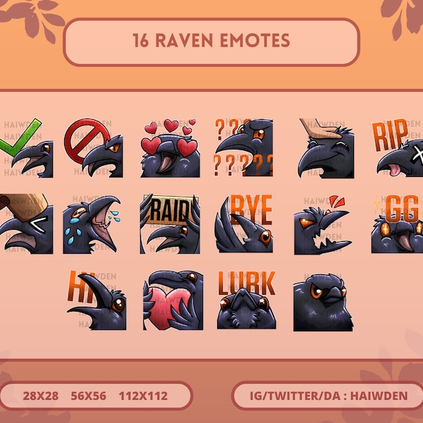 16 Raven Emotes for Twitch, Discord, Youtube - Cute, Birds, Animals