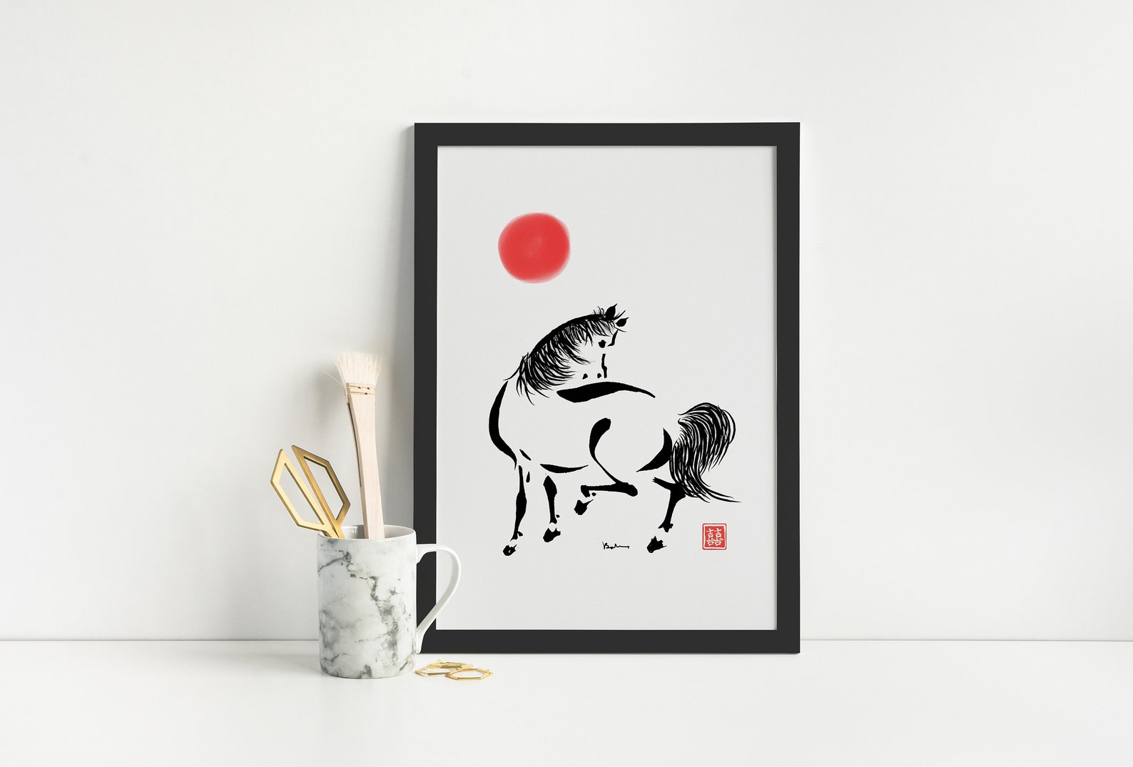 Original Water Colour Japanese Zen Horse Painting for Wall Etsy