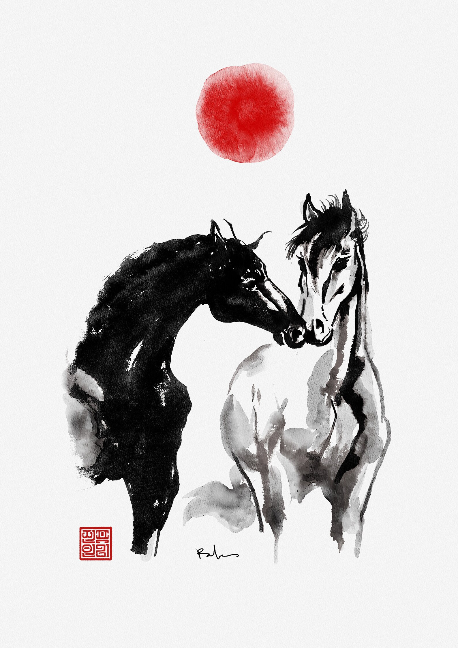 Original Water Colour Japanese Zen Horse Painting for Wall Etsy