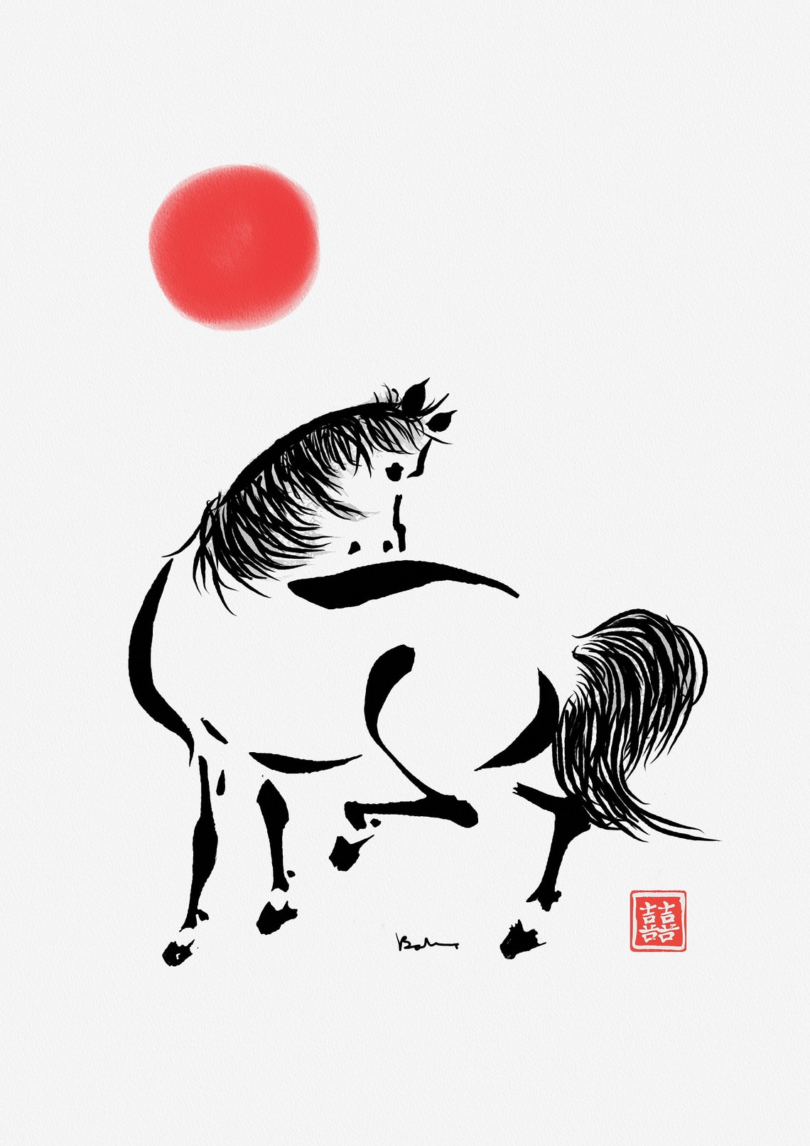 Original Water Colour Japanese Zen Horse Painting for Wall Etsy