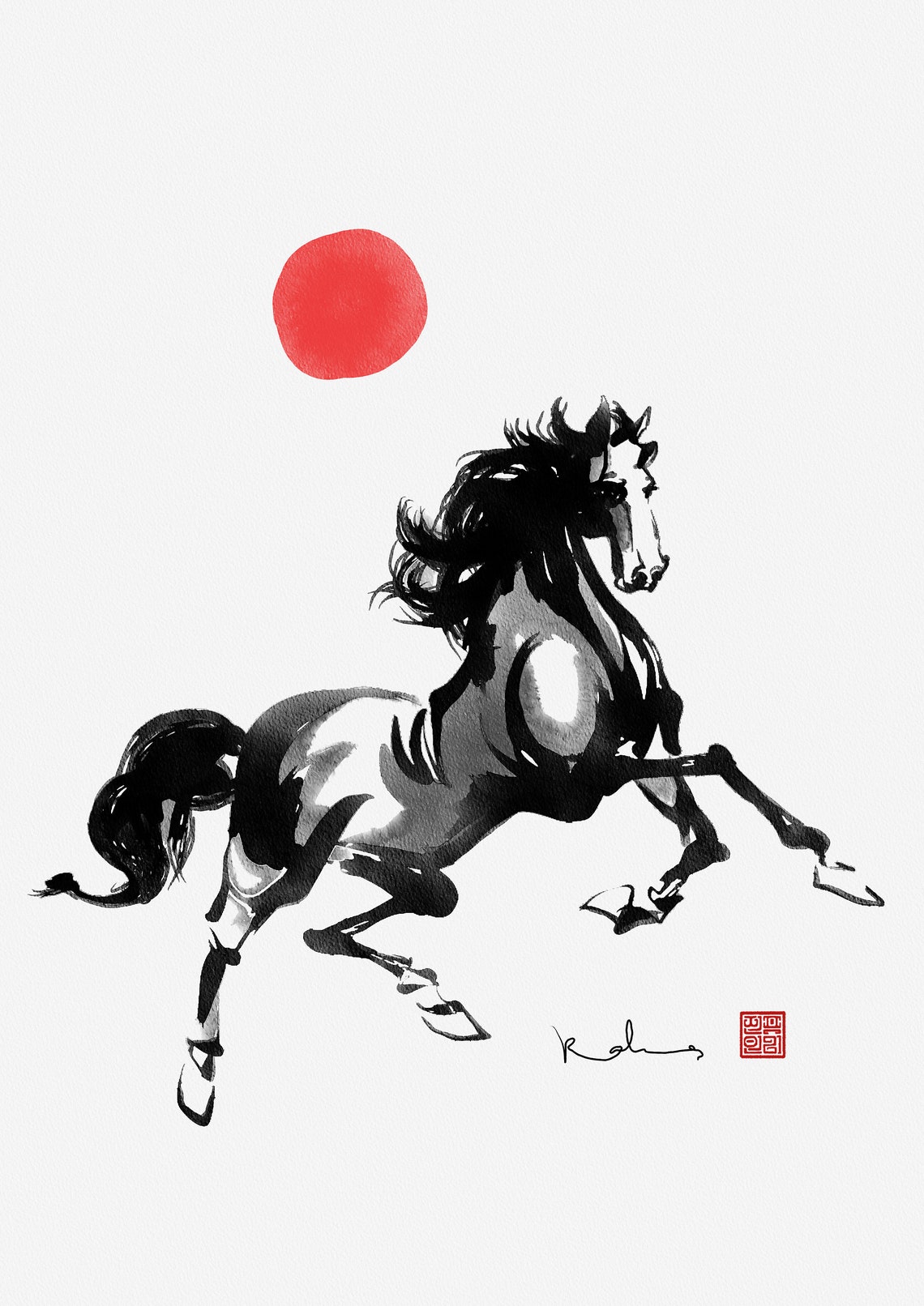 Original Water Colour Japanese Zen Horse Painting for Wall Etsy