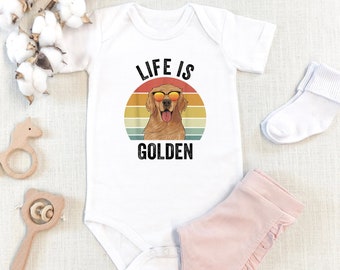 Life Is Golden Bodysuit - Golden Retriever Romper - Dog Lover Bodysuit - Vintage Dog Romper - Funny Animal Bodysuit - Retro Dog Romper