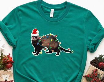 Black Ferret Shirt - Funny Christmas Animal T-shirt - Endangered Animal Tee - Ferret Lover Shirt - Pet Owner T-shirt - Christmas Party Tee