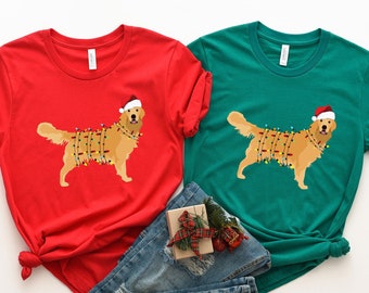 Christmas Lights Golden Shirt - Golden Retriever T-shirt - Dog Mom Tee - Christmas Animal Shirt - Xmas Golden T-shirt - Pet Owner Tee