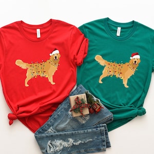 Christmas Lights Golden Shirt - Golden Retriever T-shirt - Dog Mom Tee - Christmas Animal Shirt - Xmas Golden T-shirt - Pet Owner Tee