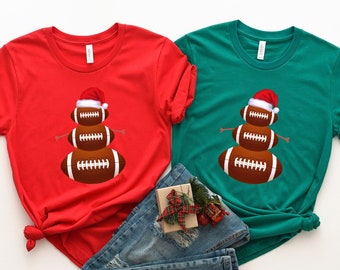 Football Snowman Shirt - Funny Ball T-shirt - Football Player Xmas Tee - Winter Sport Shirt - Football Lover Tee - Party Team T-shirt