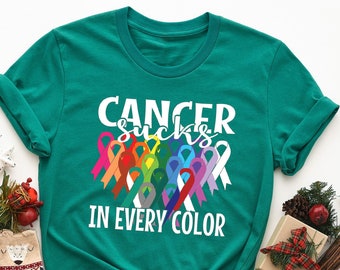 Cancer Sucks In Every Color, Fight Cancer Shirt, Cancer Awareness Shirt, Cancer Ribbons Shirt, Cancer Survivor Shirt, Funny Cancer Chemo Tee