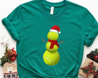 Tennis Ball Snowman Shirt - Christmas Tennis T-shirt - Xmas Ball Tee - Tennis Lover Gift - Tennis Match T-shirt - Tennis Player Tee