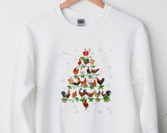 Sudadera de árbol de Navidad de pollo - Sudadera con capucha de Navidad fea - Sudadera de animales de granja feliz - Sudadera con capucha para amantes del pollo - Sudadera de granjero de Navidad