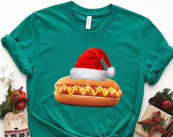 Christmas Hot Dog Shirt - Best Friend Christmas Tee - Happy Hot Dog T-shirt - Family Dinner Shirt - Xmas Family T-shirt - Cute Hot Dog Tee