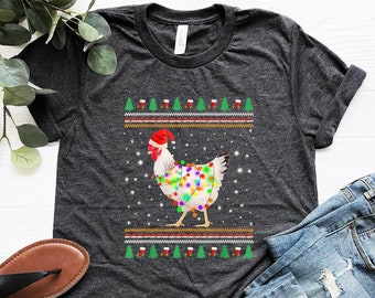 Chicken Christmas Shirt - Funny Christmas Animal T-shirt - Chicken Lover Gift - Ugly Christmas Tee - Xmas Farm T-shirt - Chicken Mom Tee