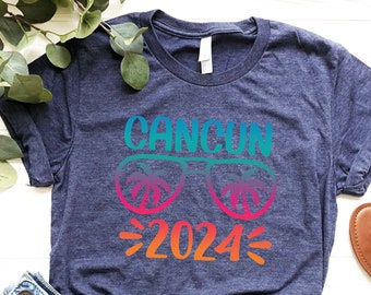 Cancun 2024 Shirt - Summer Sunglasses Tee - Palm Beach T-shirt - Family Holiday Shirt - Vacation Matching Tee - Beach Travel T-shirt