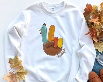 Sudadera con capucha de pavo agradecida - Sudadera de Acción de Gracias pacífica - Sudadera con capucha de signo de paz - Sudadera de día de pavo - Sudadera linda de otoño - Sudadera de otoño