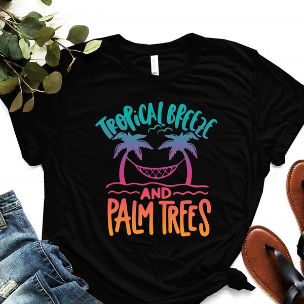 Tropical Breeze And Palm Trees Shirt - Tropic Holiday Tee - Summer Beach T-shirt - Palm Summer Shirt - Ocean Wave T-shirt