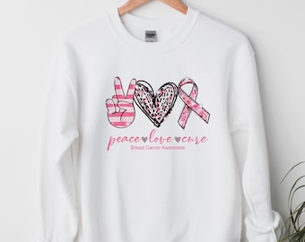 Sudadera Peace Love Cure - Sudadera con capucha para concientizar sobre el cáncer de mama - Sudadera con cinta rosa - Sudadera motivacional - Regalo del mes del cáncer de mama