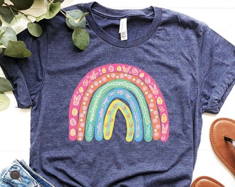 Rainbow Shirt - Easter Day T-shirt - Inspirational Spring Tee - Positive Women Shirt - Easter Birthday T-shirt - Rainbow Lover Gift