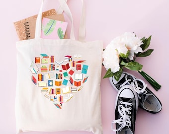 Book Lover Tote Bag, Aesthetic Book Canvas Bag, Reader Tote Bag, Library Tote, School Bag, Gift For Reader, Birthday Gift, Librarian Tote