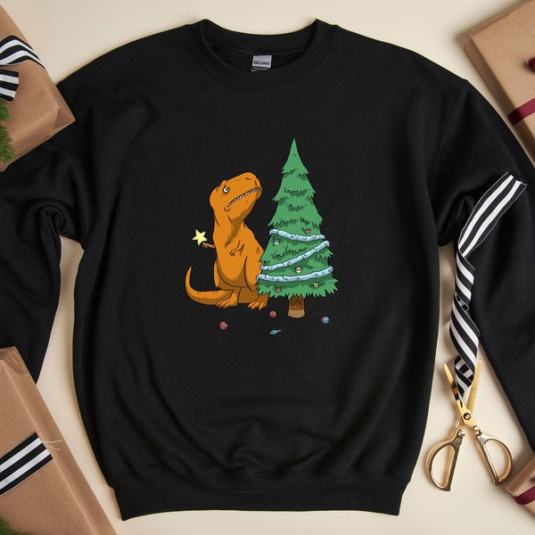 Funny Dinosaur Sweatshirt - Christmas Dino Hoodie - Xmas Vacation Sweatshirt - Christmas T-rex Hoodie - Christmas Tree Sweatshirt