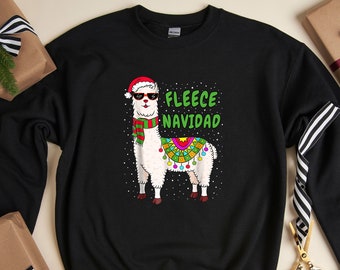 Sudadera con capucha Fleece Navidad - Sudadera de llama de Navidad - Sudadera con capucha de Navidad española - Sudadera happy animal - Sudadera con capucha de llama navideña