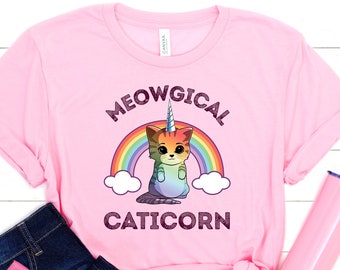 Unicorn Cat Shirt - Meowgical Caticorn Gift - Cat Lover T-Shirt - Cat Mom Gift - Funny Kitty Outfit - Unicorn Party Shirt - Rainbow Unicorn