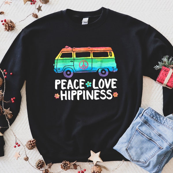 Hippie Peace Love Art Print Casual Hoodie Sweatshirt