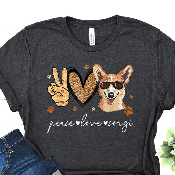 Peace Love Corgi Apparel - Dog Owner Shirt - Cool Dog Paw Clothes - Puppy Dog Tshirt - Funny Dog Breed Outfit - Kids Cute Dog Outfit