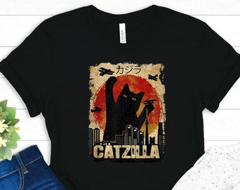 Catzilla Shirt - Crazy Cat Lady Clothing - Cat Mom Apparel - Cat Owner Outfit - Pet Lover Tee - Cat Monster T-Shirt - Retro Vintage Cat Gift