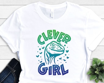 Clever Girl Shirt - Dinosaur Girl T-Shirt - Dinosaur Lover Clothing - Back to School Outfit - Book Nerd Apparel - Gift for Daughter