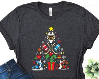 Christmas Ice Hockey Shirt - Hockey Lover Gift - Xmas Sport T-shirt - Hockey Mom Tee - Hockey Player Shirt - Hockey Team T-shirt