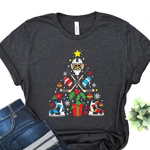 Christmas Ice Hockey Shirt - Hockey Lover Gift - Xmas Sport T-shirt - Hockey Mom Tee - Hockey Player Shirt - Hockey Team T-shirt