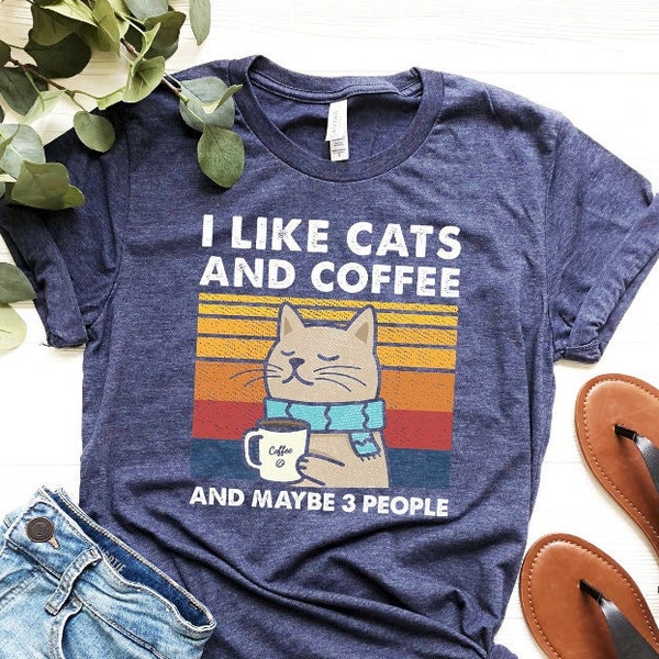 J’aime les chats et la chemise de café, la chemise d’amour de café, la chemise de chat drôle, le cadeau de maman de chat, la chemise d’amour de chat, la chemise de café rétro, la chemise de chat vintage