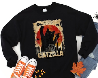 Sudadera Catzilla, Sudadera con capucha halloween para gatos, Sudadera para mamás gato, Sudadera para gatos Monstruo, Sudadera con capucha Spooky Season, Sudadera para gatos negros