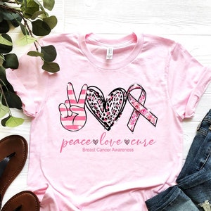 Breast Cancer Awareness Shirt, Peace Love Cure Shirt, Cancer Ribbon Shirt, Pink Ribbon Shirt, Breast Cancer Month Shirt, Support Cancer Tee