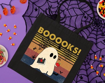Booooks Tote Bag, Halloween Tote Bag, Book Lover Gift, Ghost Tote Bag, Library Tote Bag, Book Tote Bag, Aesthetic Tote Bag, Cotton Tote Bag